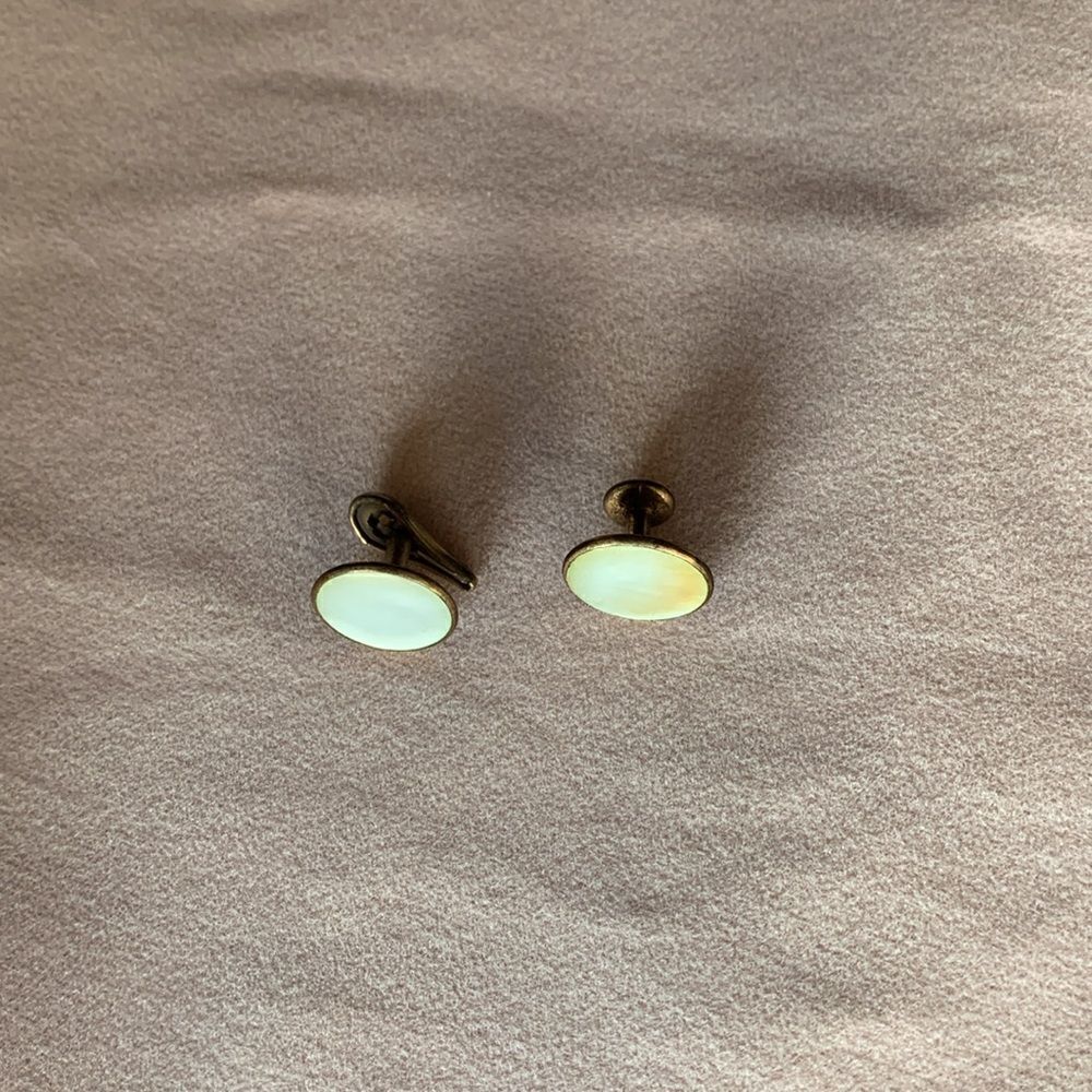 Lovely Vintage MOP Round Buttons in Gold finish SET of 2, Unmarked